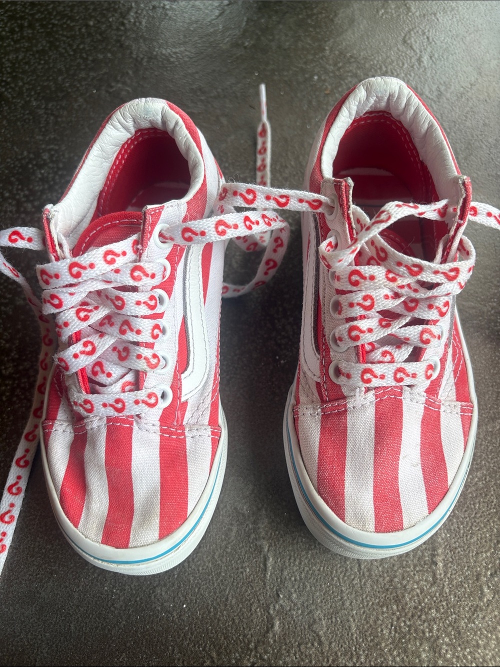 VANS Kids Girls OLD SKOOL SNEAKERS Red & WHITE STRIPES WHERE'S WALDO?; Sz: 11